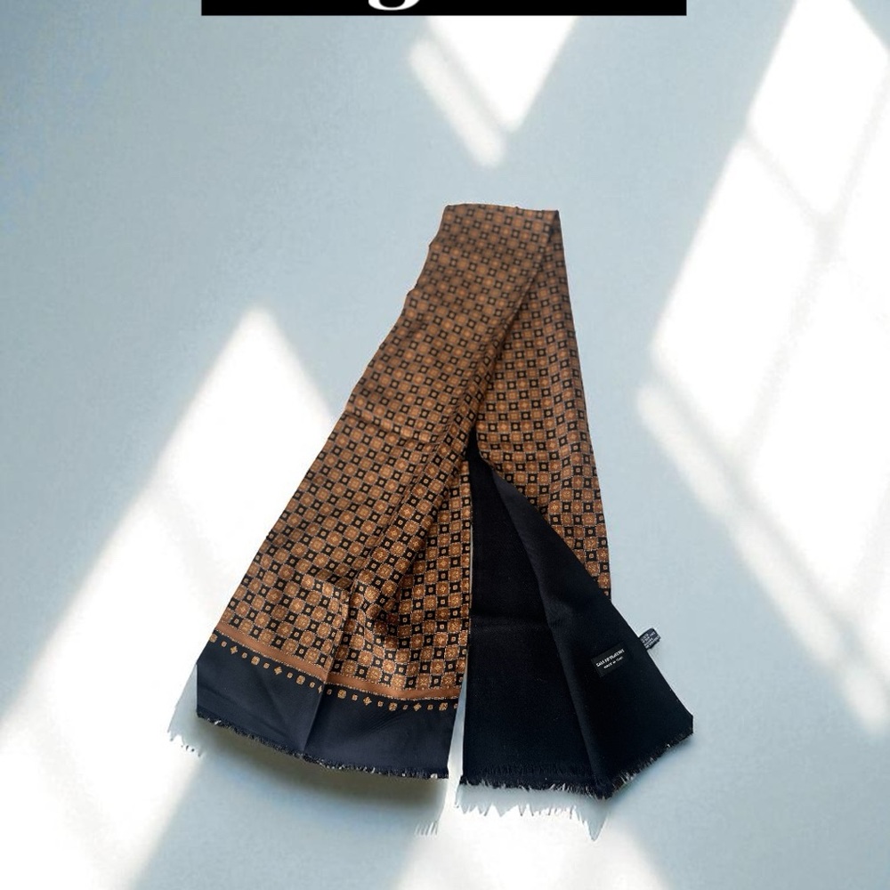 Elegant Saks Fifth Avenue Black and Brown Men's Silk Scarf